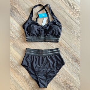 NWT Cupshe Black with mesh banded trim Two-Piece Swimsuit